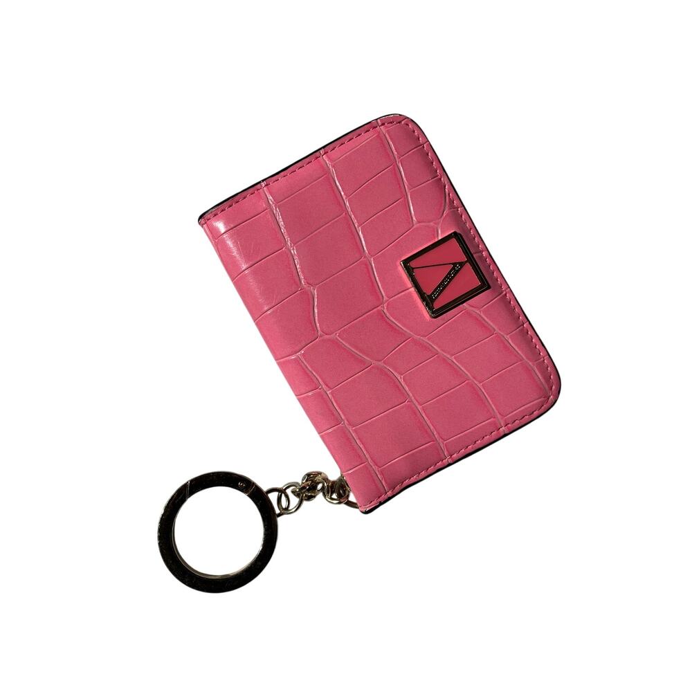 Colorblock Croc Embossed Mini Wallet Keychain Card Holder Pink Mint Green